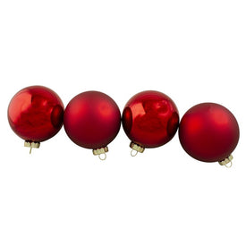 4" Red and Gold Two-Finish Glass Christmas Ball Ornaments Set of 4