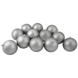 4" Pewter Gray Shatterproof Matte Christmas Ball Ornaments Set of 12