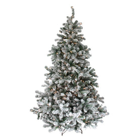 7.5' Pre-Lit Full Flocked Natural Emerald Artificial Christmas Tree with Warm Clear Lights