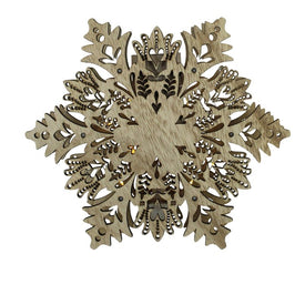 8.5" Lighted Brown Wooden Snowflake Christmas Tree Topper with Clear Lights
