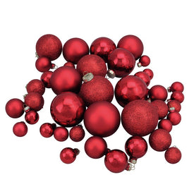 1"-2.5"Shiny Glitter and Matte Red Glass Ball Christmas Ornaments Set of 40