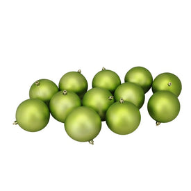 4" Matte Kiwi Green Shatterproof Christmas Ball Ornaments Set of 12