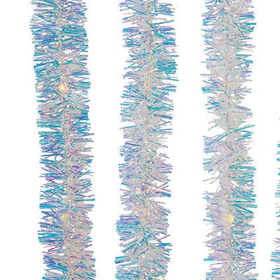 32.8' Pre-Lit Battery-Operated Iridescent Tinsel Garland with 100 Warm White Lights