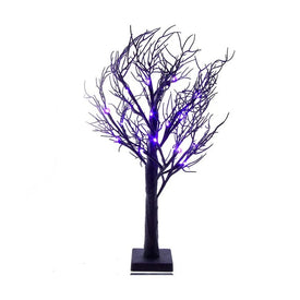 2' Black Glitter Halloween Tree with 24 Purple LED Lights, Cordless