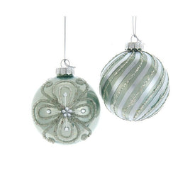 3.15" (80MM) Silver and Pale Aqua Embellished Ball Ornaments Set of 6