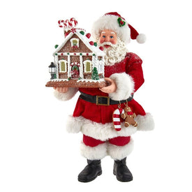 11" Battery-Operated Santa with Light-Up Gingerbread House