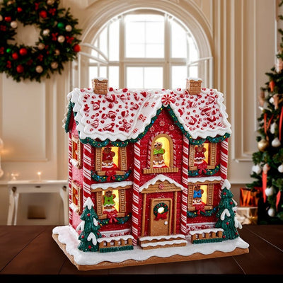 9.5" Battery-Operated Gingerbread LED House with Music Box