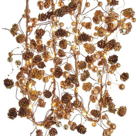 6' Pre-Lit Battery-Operated Gold Pine Cone and Berry Rope Garland
