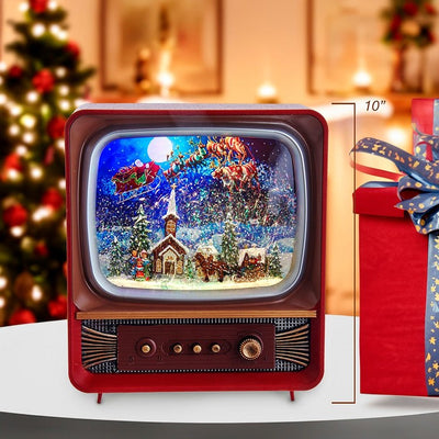 10" Battery-Operated Musical Water Santa TV Lantern