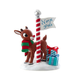 6.5" Fabriche Rudolph North Pole Tabletop Decoration