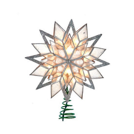 Pre-Lit 8-Point Silver Glitter Capiz Star Tree Topper