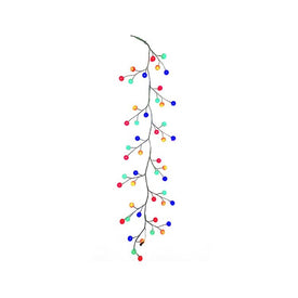 6' Green Garland with 48 Multi-Color LED Ball Lights, Electric Plug