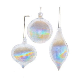 3.15" (80MM) Clear Iridescent Ball, Onion, and Teardrop Ornaments Set of 3