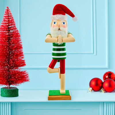 15" Wooden Yoga Santa Nutcracker