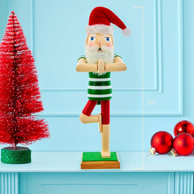 15" Wooden Yoga Santa Nutcracker