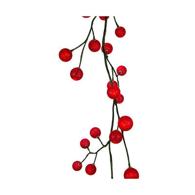 6' Green Garland with 48 Red LED Ball Lights, Electric Plug