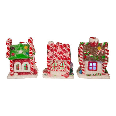 3.5" Gingerbread Candy House with Battery-Operated LED Lights Three-Piece Set