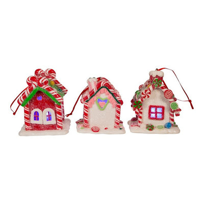 3.5" Gingerbread Candy House with Battery-Operated LED Lights Three-Piece Set
