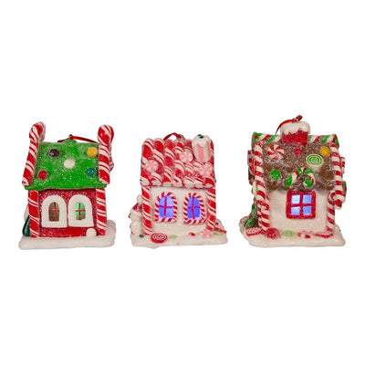 3.5" Gingerbread Candy House with Battery-Operated LED Lights Three-Piece Set