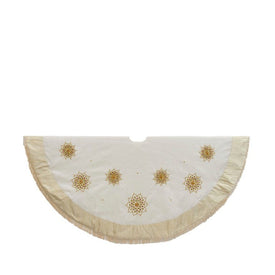 60" Flower Ivory Embroidered Tree Skirt with Multi-Colored Beads