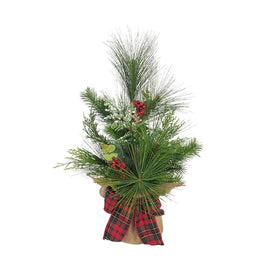 18" Unlit Berries and Plaid Ribbon Green Tree