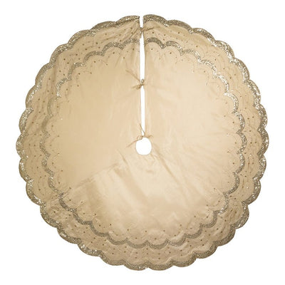 72" Gold Scalloped Embroidered Tree Skirt with Sequins
