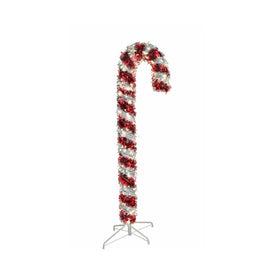 6' Pre-Lit Red and White LED Tinsel Candy Cane