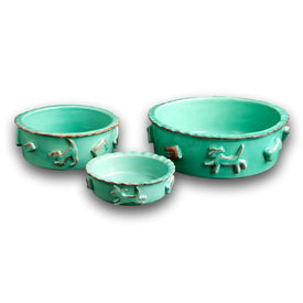 Large Dog Food/Water Bowl - Aqua/Green