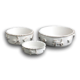 Large Dog Food/Water Bowl - French White