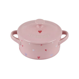 L' Amour Collection Mini Round Cocotte - Chiffon Pink with Heart Applique