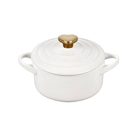 Mini Round Cocotte - White with Gold Heart Knob