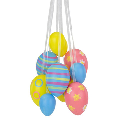 11.75" Pastel Yellow, Blue, and Pink Floral Striped Spring Easter Egg Cluster Hanging Decoration