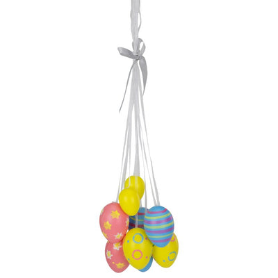 11.75" Pastel Yellow, Blue, and Pink Floral Striped Spring Easter Egg Cluster Hanging Decoration