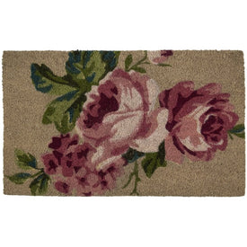 18" x 30" Pink and Green Floral Spring Natural Coir Doormat