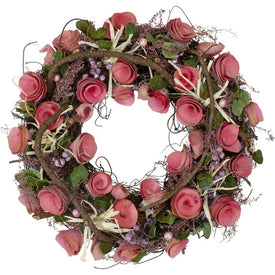 12" Pink Floral Berry and Twig Artificial Spring Wreath