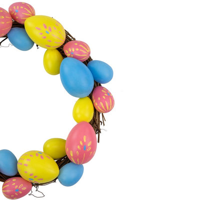 10" Floral Stem Easter Egg Spring Grapevine Wreat - Pink/Yellow/Blue