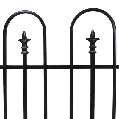 Strasbourg-Style 6' Two-Piece Outdoor Lawn and Garden Metal Decorative Border Fence Panel and Posts Set - Black