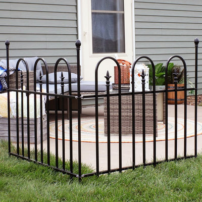 Strasbourg-Style 6' Two-Piece Outdoor Lawn and Garden Metal Decorative Border Fence Panel and Posts Set - Black