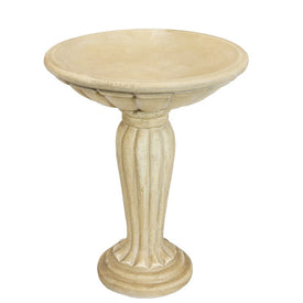 Grecian Column-Style Outdoor Fiberglass-Reinforced Concrete Bird Bath - White