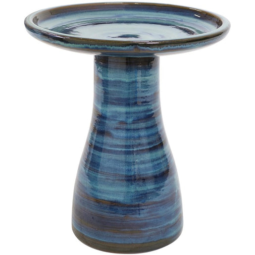 Simply Elegant Outdoor High-Fired Smooth Ceramic Handpainted Bird Bath - Galaxy Blue