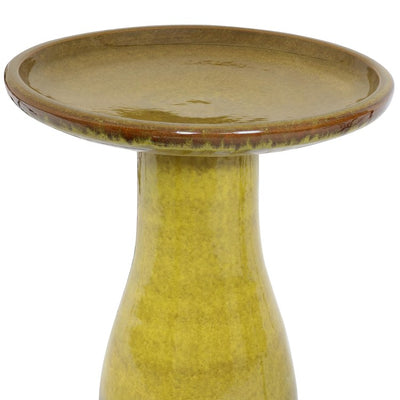 Duo Tone Outdoor High-Fired Smooth Ceramic Handpainted Bird Bath - Cognac Yellow