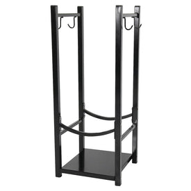 32" Indoor/Outdoor Steel Firewood Log Rack Holder with Hooks - Black