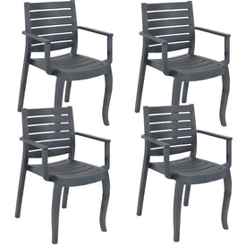 Illias Polypropylene Stackable Outdoor Patio Arm Chairs Set of 4 - Gray