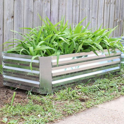48" x 11.75" Two-Piece Rectangular Corrugated Galvanized Steel Raised Garden Beds - Silver