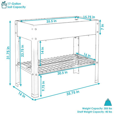 Hot Dip Galvanized Steel Raised Garden Beds with Mesh Shelf Set of 2 - Black
