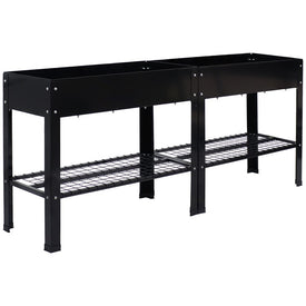 Hot Dip Galvanized Steel Raised Garden Beds with Mesh Shelf Set of 2 - Black