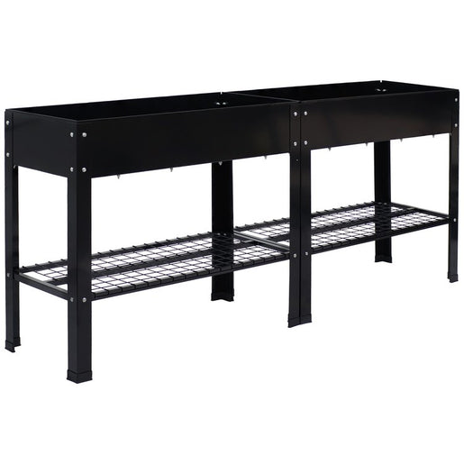Hot Dip Galvanized Steel Raised Garden Beds with Mesh Shelf Set of 2 - Black