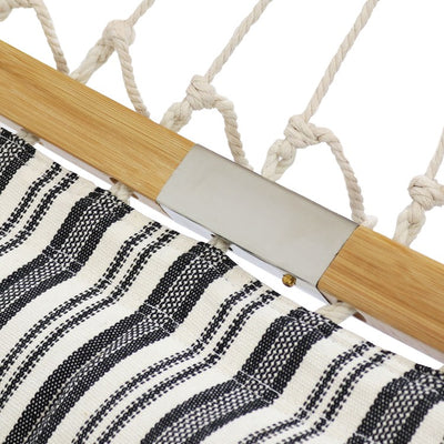 Polycotton Two-Person Hammock with Curved Bamboo Foldable Spreader Bars - Neutral Stripe