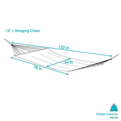 Polycotton Two-Person Hammock with Curved Bamboo Foldable Spreader Bars - Neutral Stripe