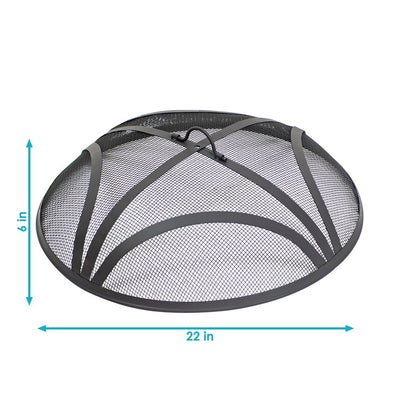 22" Round Heavy-Duty Reinforced Steel Outdoor Fire Pit Spark Screen with Ring Handle - Black